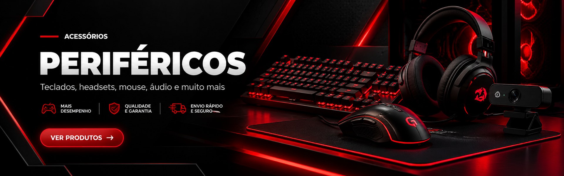 Periféricos e acessórios: teclados, headsets, mouse e áudio