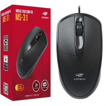 Mouse USB Com Fio, 3 Botões Ms-31 C3t